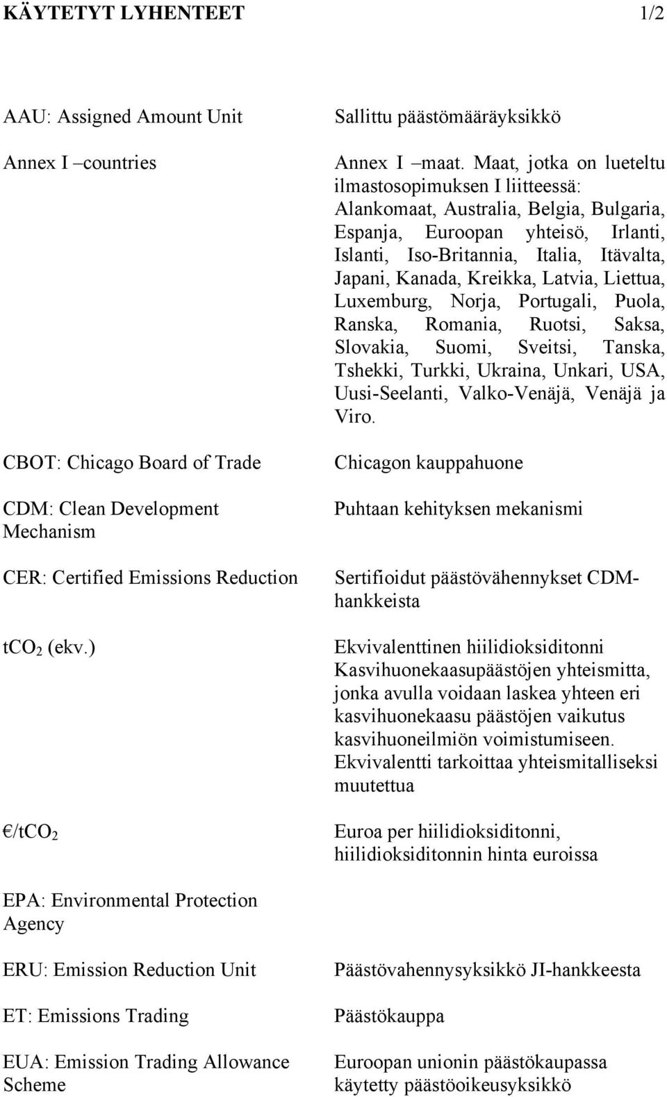 Maat, jotka on lueteltu ilmastosopimuksen I liitteessä: Alankomaat, Australia, Belgia, Bulgaria, Espanja, Euroopan yhteisö, Irlanti, Islanti, Iso-Britannia, Italia, Itävalta, Japani, Kanada, Kreikka,