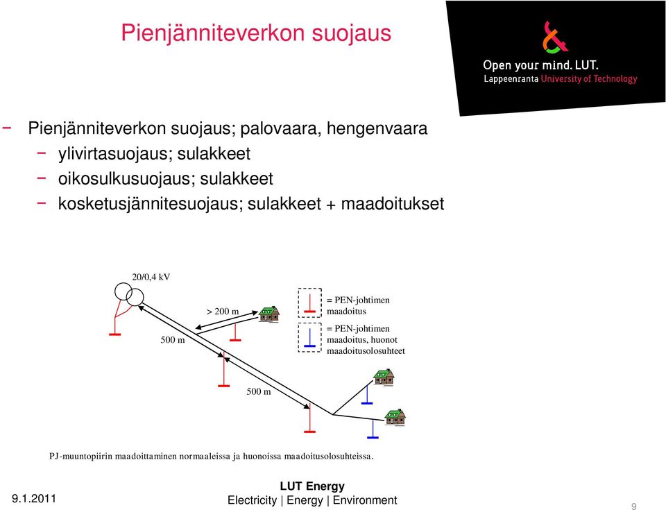 20/0,4 kv > 200 m = PEN-johtimen maadoitus 500 m = PEN-johtimen maadoitus, huonot