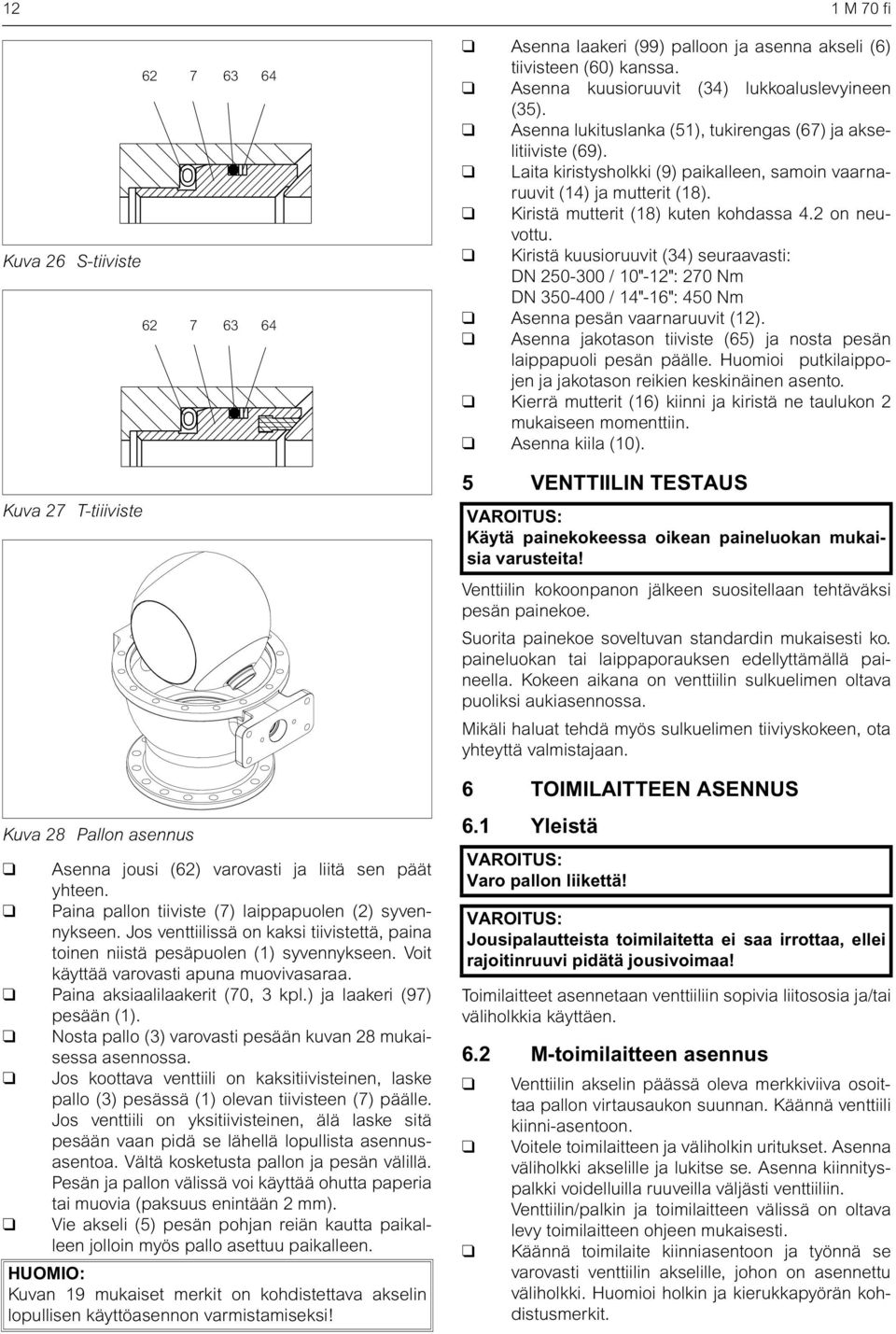 Paina aksiaalilaakerit (70, 3 kpl.) ja laakeri (97) pesään (1). Nosta pallo (3) varovasti pesään kuvan 28 mukaisessa asennossa.