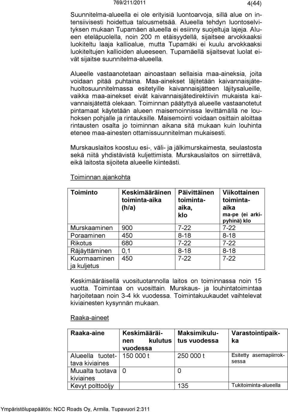 Tupamäellä sijaitsevat luolat eivät sijaitse suunnitelma-alueella. Alueelle vastaanotetaan ainoastaan sellaisia maa-aineksia, joita voidaan pitää puhtaina.