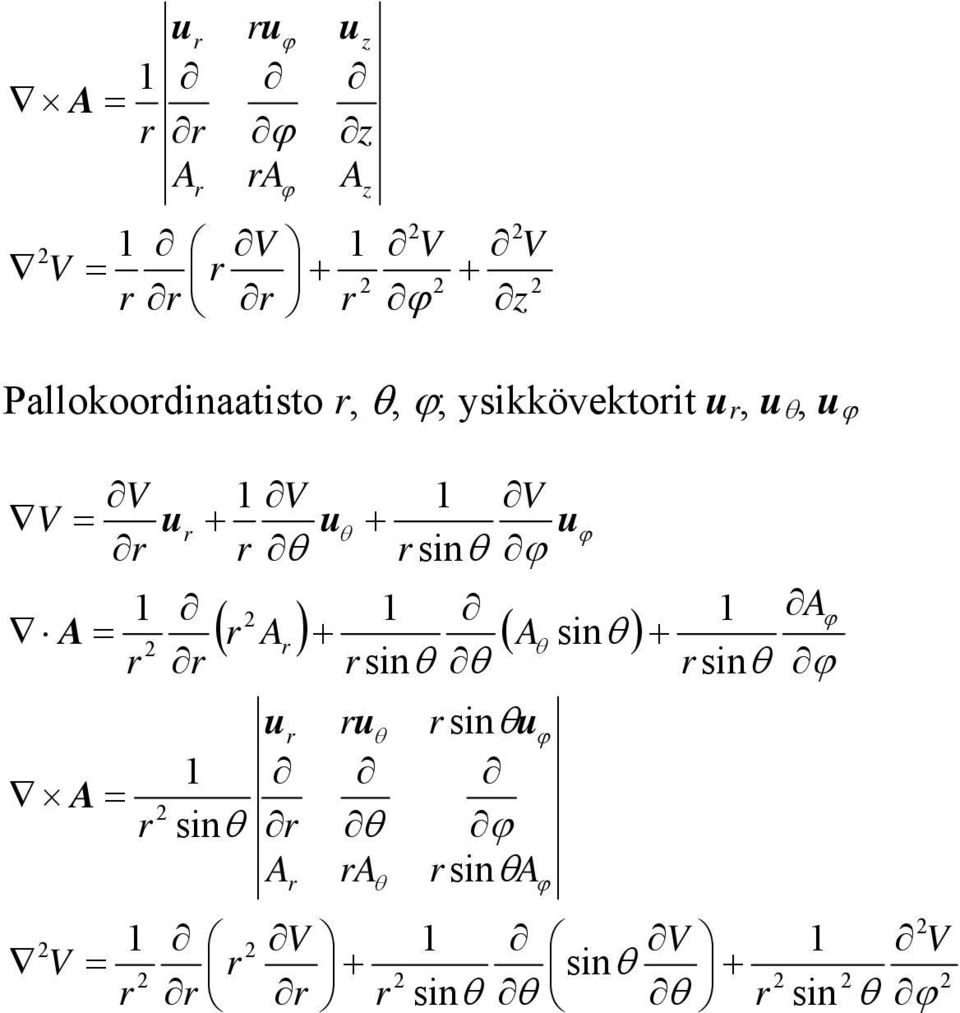 r V r r V V r sin A r A r A r r r r sin sin sin A A r ra