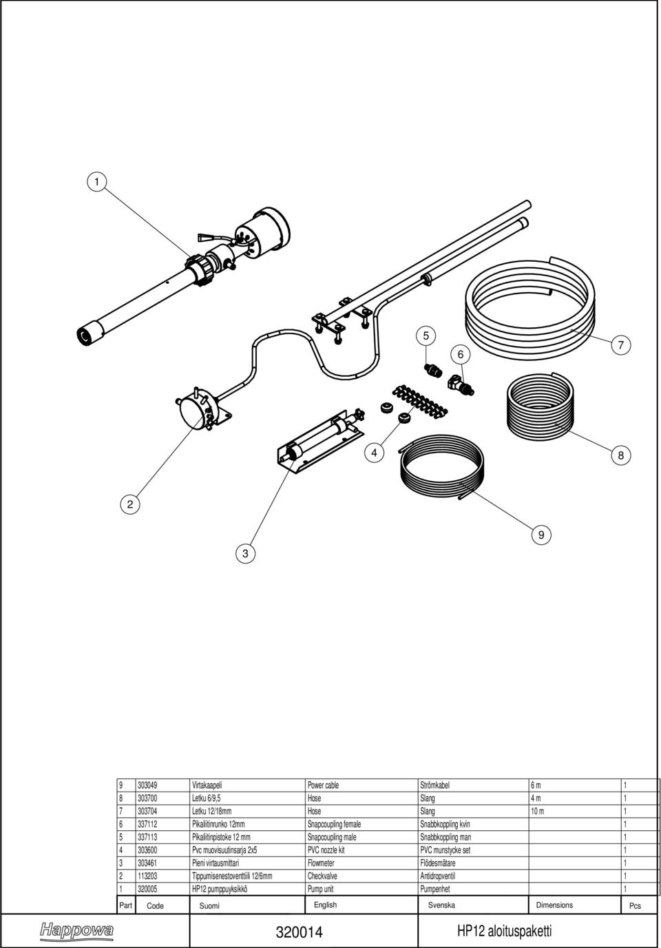 Pvc muovisuutinsarja x5 PVC nozzle kit PVC munstycke set 3 30346 Pieni virtausmittari Flowmeter Flödesmätare 303 Tippumisenestoventtiili