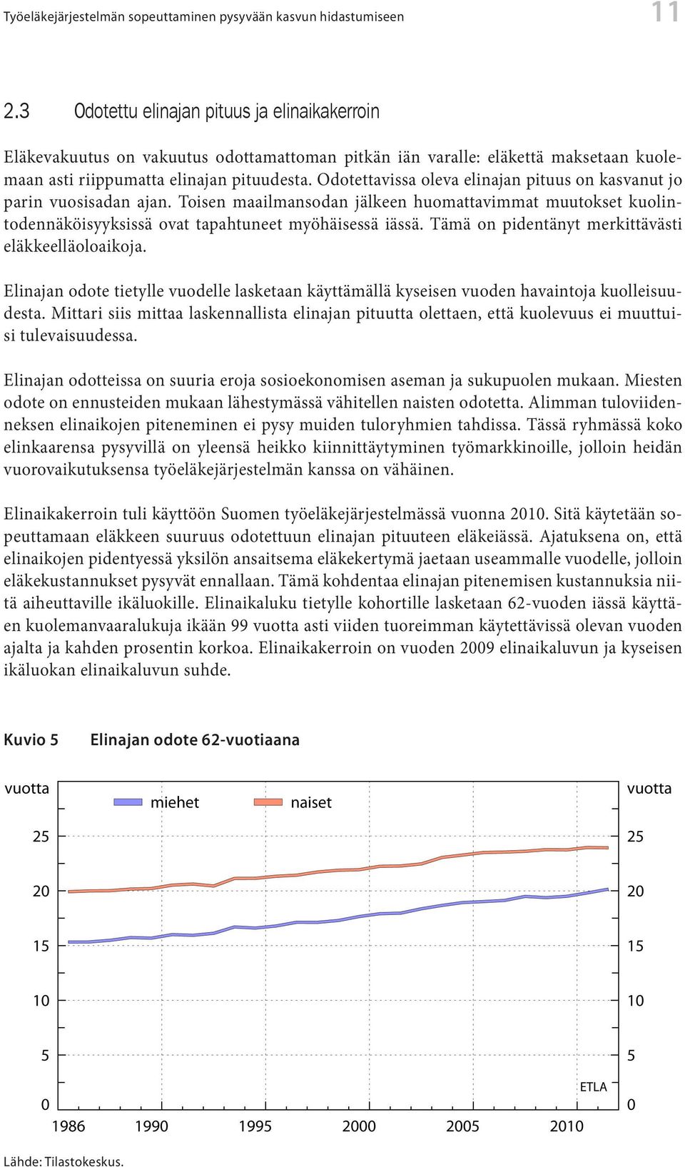 Odotettavissa oleva elinajan pituus on kasvanut jo parin vuosisadan ajan. Toisen maailmansodan jälkeen huomattavimmat muutokset kuolintodennäköisyyksissä ovat tapahtuneet myöhäisessä iässä.