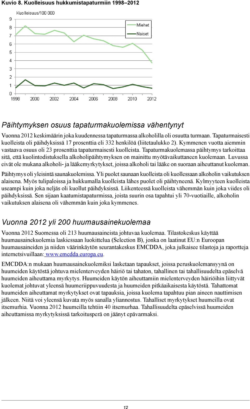 Tapaturmakuolemassa päihtymys tarkoittaa sitä, että kuolintodistuksella alkoholipäihtymyksen on mainittu myötävaikuttaneen kuolemaan.