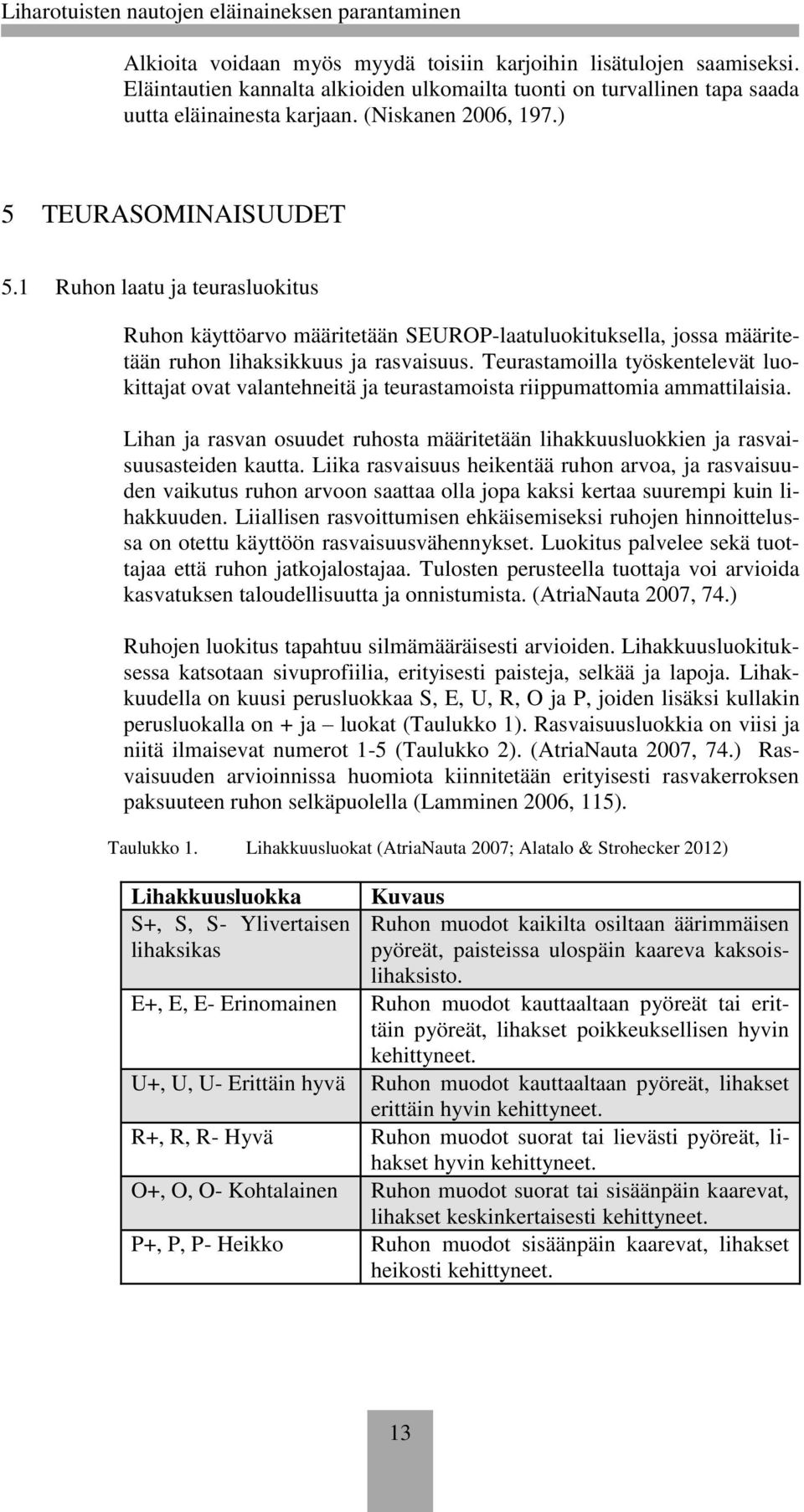 Teurastamoilla työskentelevät luokittajat ovat valantehneitä ja teurastamoista riippumattomia ammattilaisia. Lihan ja rasvan osuudet ruhosta määritetään lihakkuusluokkien ja rasvaisuusasteiden kautta.