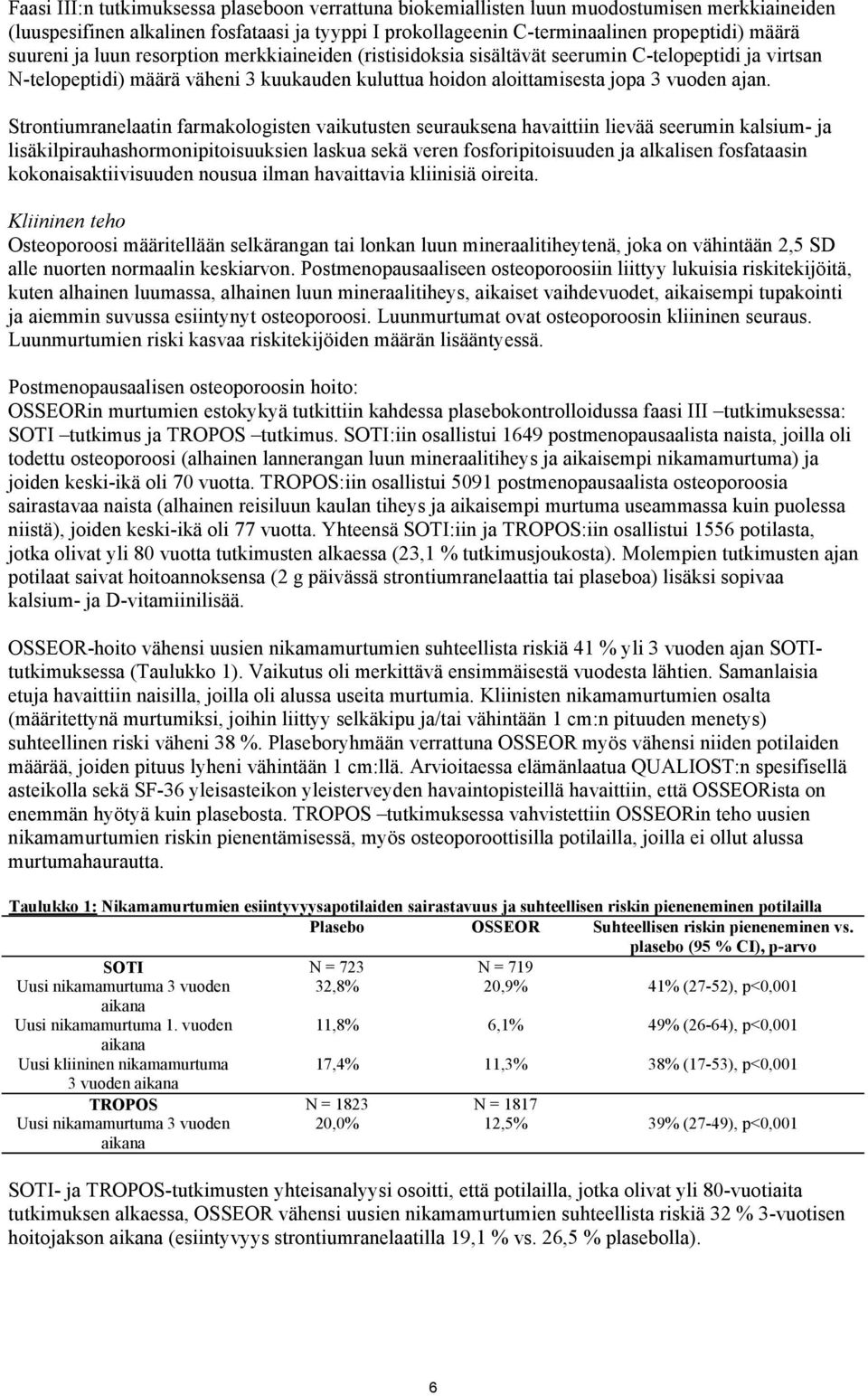 Strontiumranelaatin farmakologisten vaikutusten seurauksena havaittiin lievää seerumin kalsium- ja lisäkilpirauhashormonipitoisuuksien laskua sekä veren fosforipitoisuuden ja alkalisen fosfataasin