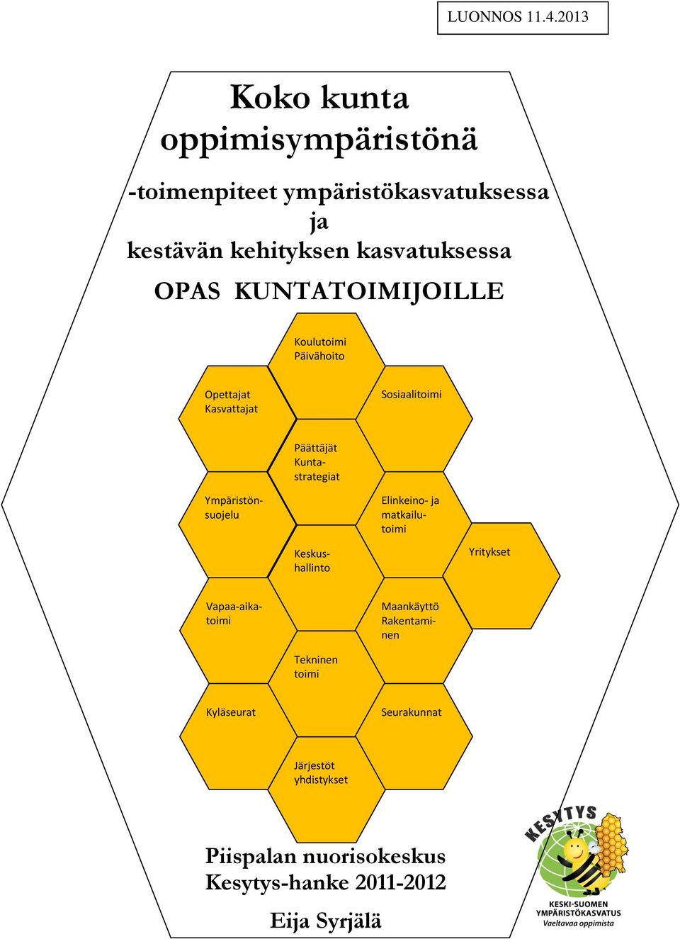 KUNTATOIMIJOILLE Koulutoimi Päivähoito OPAS KUNTATOIMIJOILLE Opettajat Kasvattajat Sosiaalitoimi Päättäjät