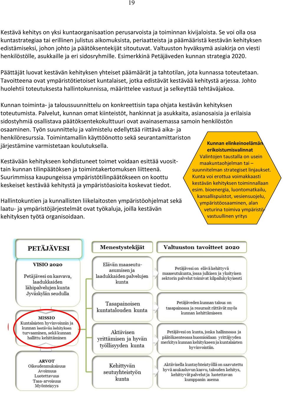 Valtuuston hyväksymä asiakirja on viesti henkilöstölle, asukkaille ja eri sidosryhmille. Esimerkkinä Petäjäveden kunnan strategia 2020.