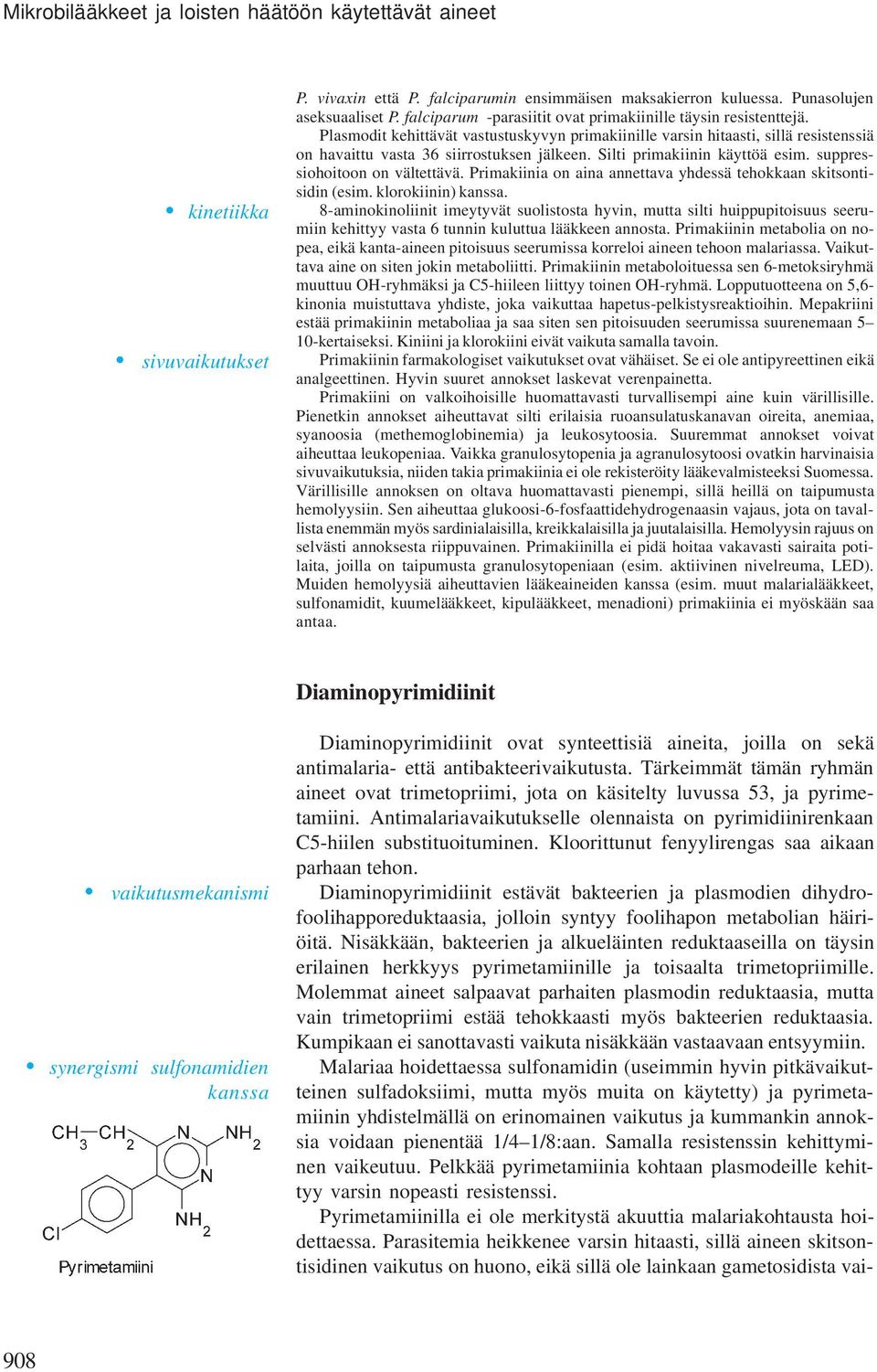 Silti primakiinin käyttöä esim. suppressiohoitoon on vältettävä. Primakiinia on aina annettava yhdessä tehokkaan skitsontisidin (esim. klorokiinin) kanssa.