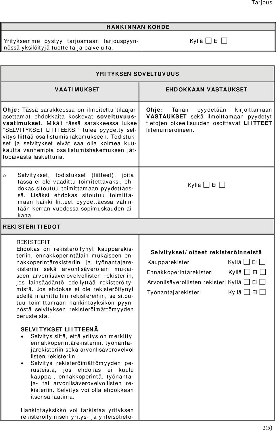 Mikäli tässä sarakkeessa lukee SELVITYKSET LIITTEEKSI tulee pyydetty selvitys liittää osallistumishakemukseen.