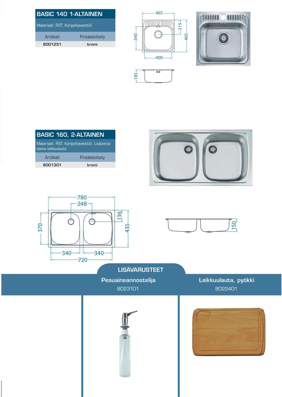 8001301 kromi LISÄVARUSTEET 150 465 400 185 Basic 160 780 248 136 Basic 160 370 780