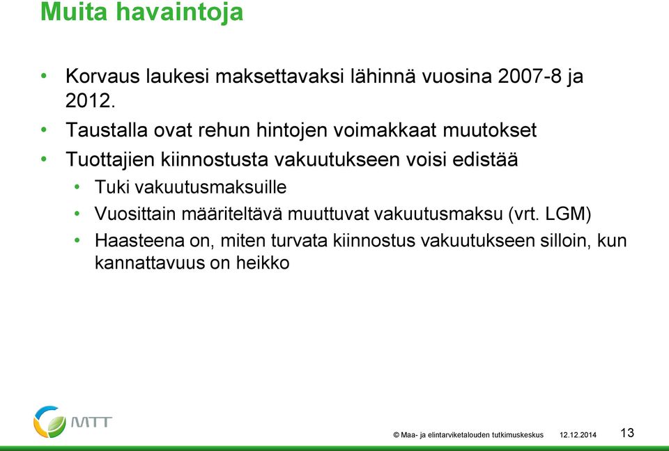 Tuki vakuutusmaksuille Vuosittain määriteltävä muuttuvat vakuutusmaksu (vrt.