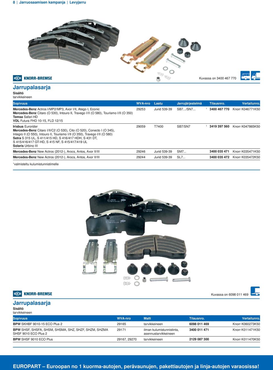 .. 3400 467 770 Knorr K04677K50 Mercedes-Benz Citaro (O 530), Intouro II, Travego I/II (O 580), Tourismo I/II (O 350) Temsa Safari HD VDL Futura FHD 0-5, FLD 2/5 Irisbus Eurorider 29059 T7400 SB7/SN7