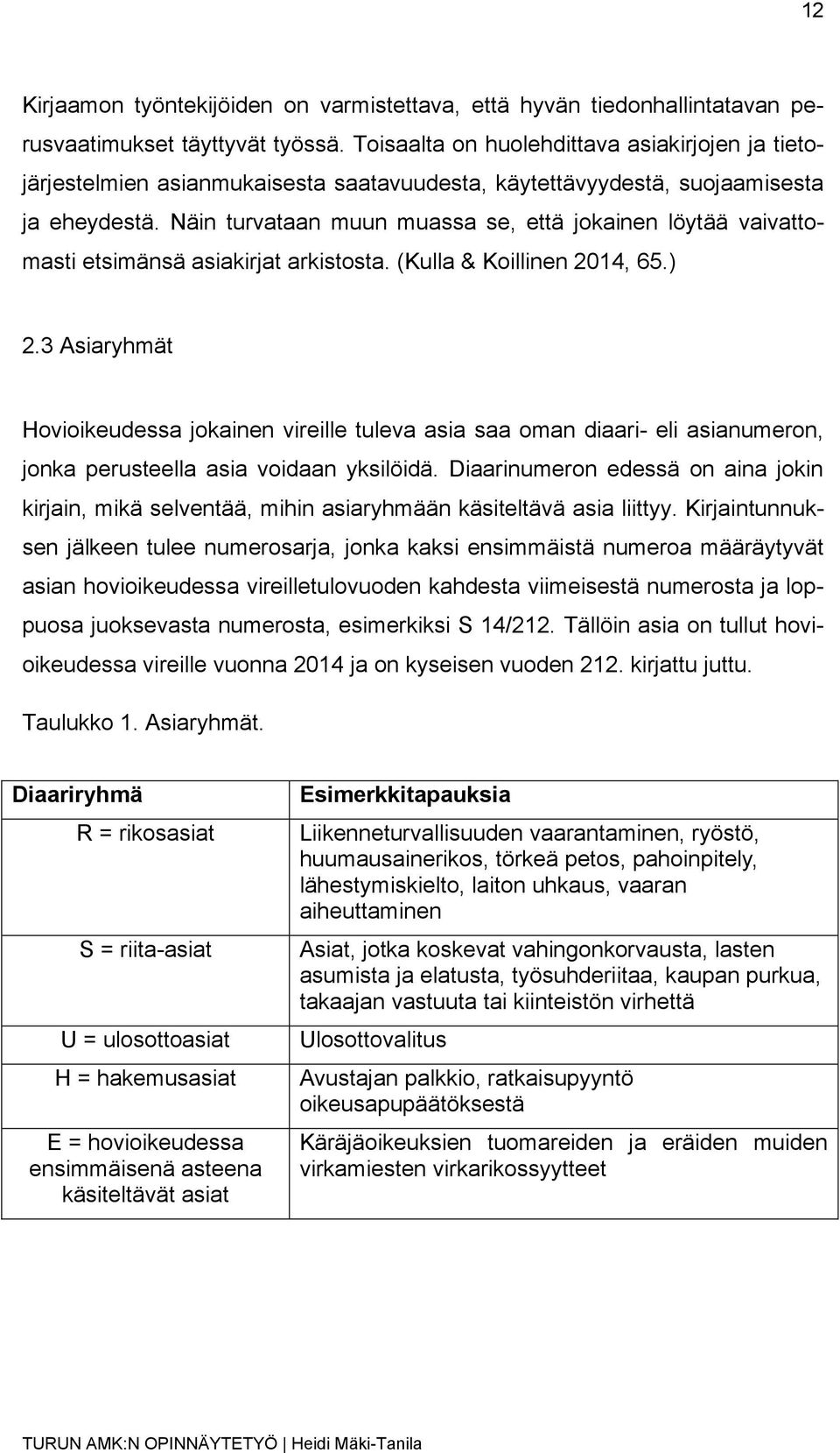Näin turvataan muun muassa se, että jokainen löytää vaivattomasti etsimänsä asiakirjat arkistosta. (Kulla & Koillinen 2014, 65.) 2.