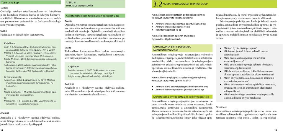 Koulusta selviytyminen. Gaudeamus 2009, Palmenia-sarja. Nidottu, 209 s. wsoy Määttä, P. & Rantala, A. 2010. Tavallisen erityinen lapsi. Yhdessä tekemisen toimntamalleja. PS-Kustannus. Takala, M.