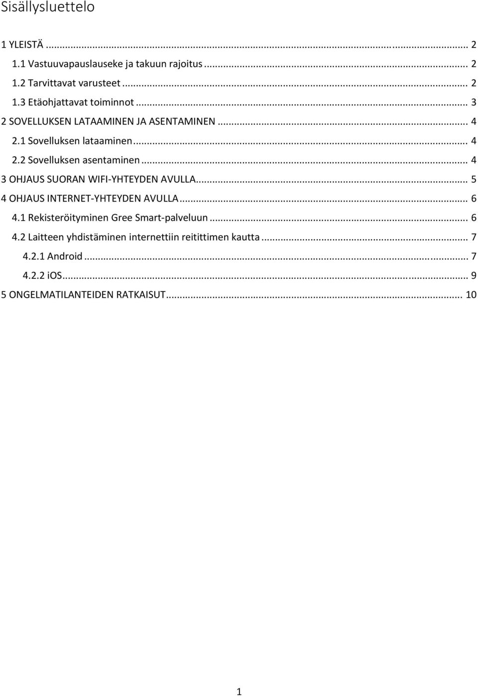 .. 4 3 OHJAUS SUORAN WIFI YHTEYDEN AVULLA... 5 4 OHJAUS INTERNET YHTEYDEN AVULLA... 6 4.1 Rekisteröityminen Gree Smart palveluun.