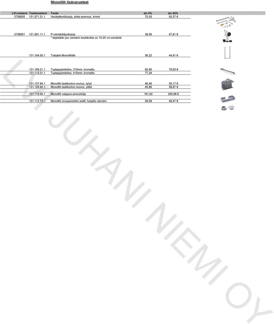 1 Tuplapyyheteline, 310mm, kromattu 62,90 78,00 131.110.21.1 Tuplapyyheteline, 410mm, kromattu 77,24 131.137.94.