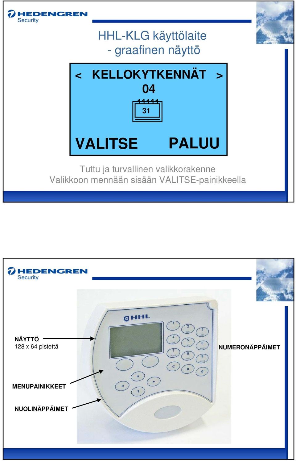 Valikkoon mennään sisään VALITSE-painikkeella NÄYTTÖ 128