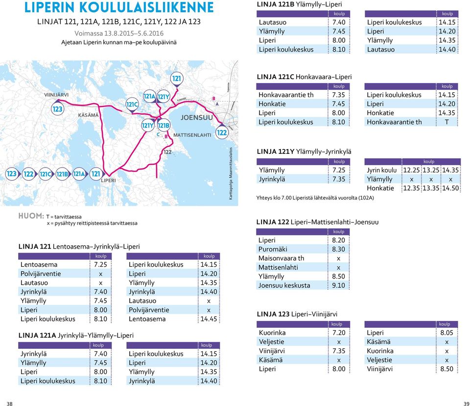 40 VIINIJÄRVI 123 KÄÄMÄ 121 121 121Y 121Y 121 121 JOENUU MTTIENHTI 122 HUKNHUT linja 121 Honkavaara iperi Honkavaarantie th 7.3 Honkatie 7.4 iperi 8.00 iperi koulukeskus 8.10 iperi koulukeskus 14.