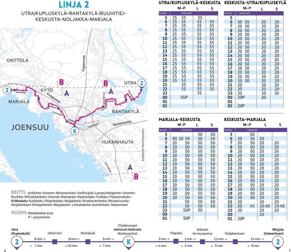 intuaidantie urinkokatu ateenkaari huom: Matalalattia-auto P = perjantaisin Utra (Kupluskylä) 8 min Utran tori 8 min Rantakylä (Taidemuseo) Joensuun keskusta (Keskusaukio) 9 min 2 k