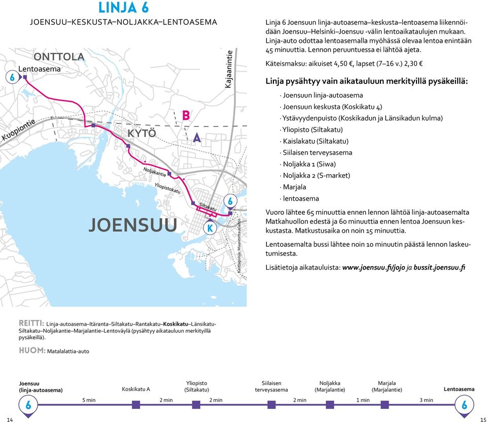 ) 2,30 inja pysähtyy vain aikatauluun merkityillä pysäkeillä: Joensuun linja-autoasema Joensuun keskusta (Koskikatu 4) Ystävyydenpuisto (Koskikadun ja änsikadun kulma) Yliopisto (iltakatu) Kaislakatu