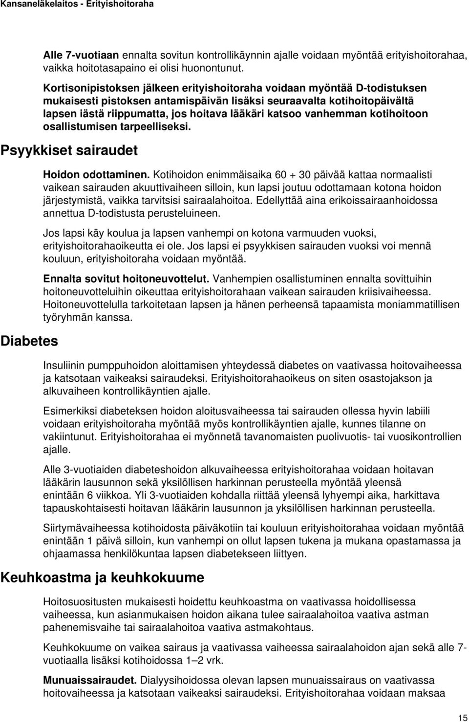 vanhemman kotihoitoon osallistumisen tarpeelliseksi. Psyykkiset sairaudet Diabetes Hoidon odottaminen.
