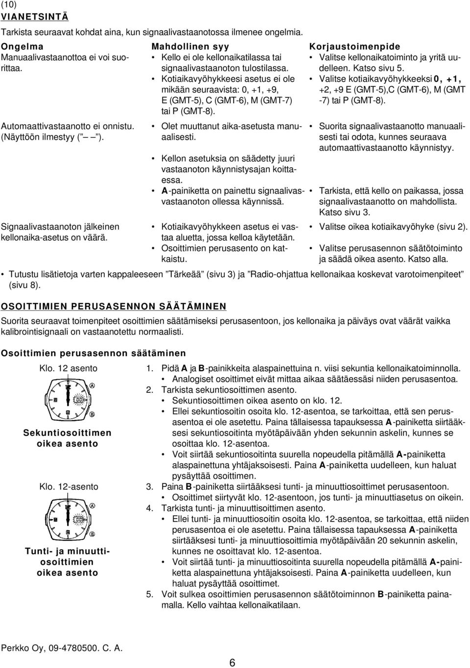 Katso sivu 5. Kotiaikavyöhykkeesi asetus ei ole Valitse kotiaikavyöhykkeeksi 0, +1, mikään seuraavista: 0, +1, +9, +2, +9 E (GMT-5),C (GMT-6), M (GMT E (GMT-5), C (GMT-6), M (GMT-7) -7) tai P (GMT-8).