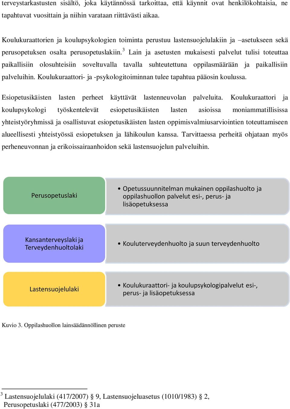 3 Lain ja asetusten mukaisesti palvelut tulisi toteuttaa paikallisiin olosuhteisiin soveltuvalla tavalla suhteutettuna oppilasmäärään ja paikallisiin palveluihin.