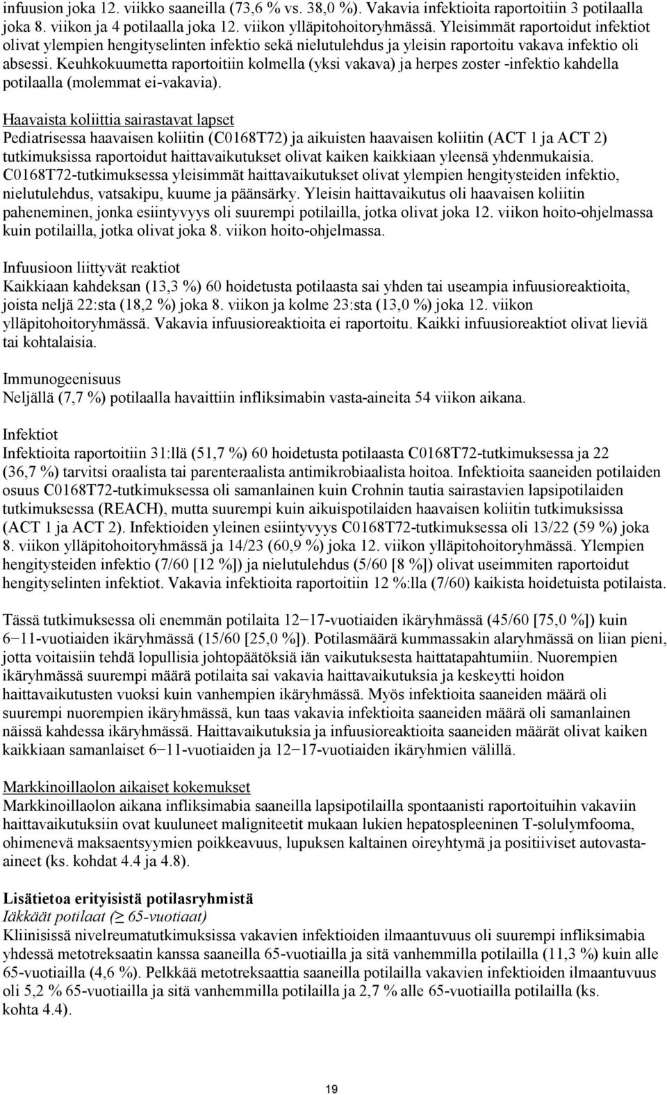 Keuhkokuumetta raportoitiin kolmella (yksi vakava) ja herpes zoster -infektio kahdella potilaalla (molemmat ei-vakavia).