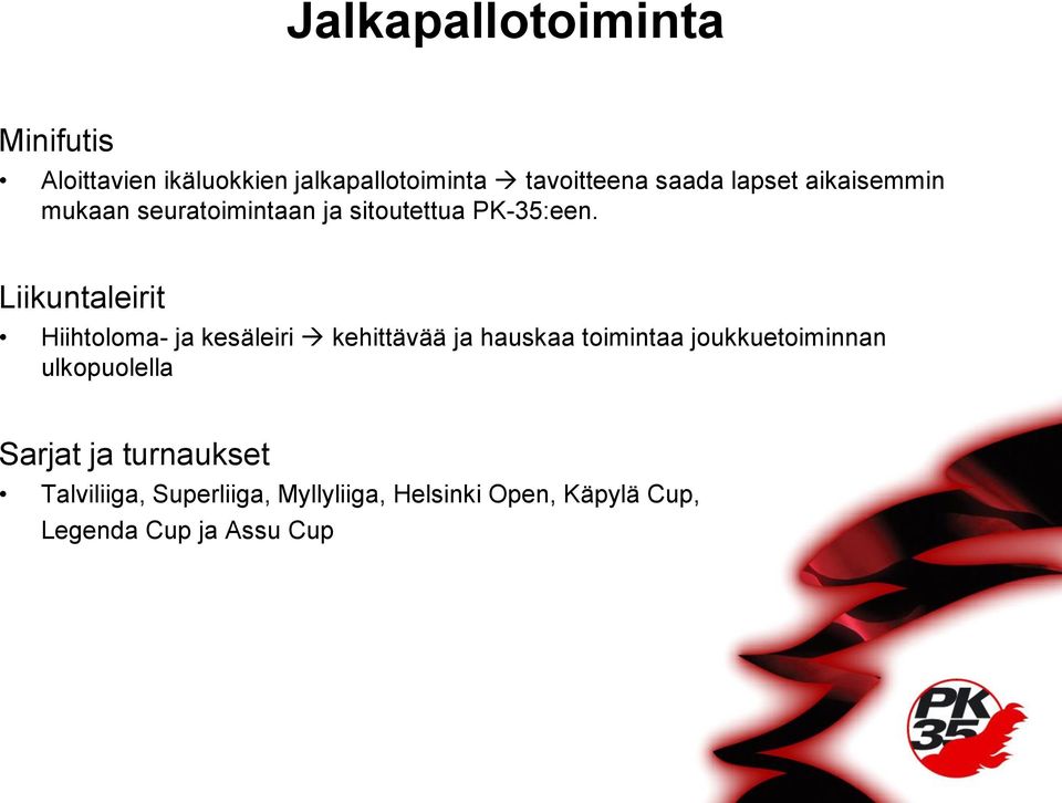 Liikuntaleirit Hiihtoloma- ja kesäleiri kehittävää ja hauskaa toimintaa joukkuetoiminnan