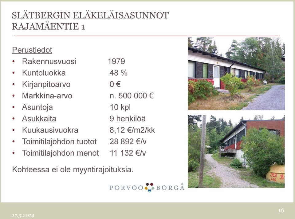 500 000 Asuntoja 10 kpl Asukkaita 9 henkilöä Kuukausivuokra 8,12 /m2/kk