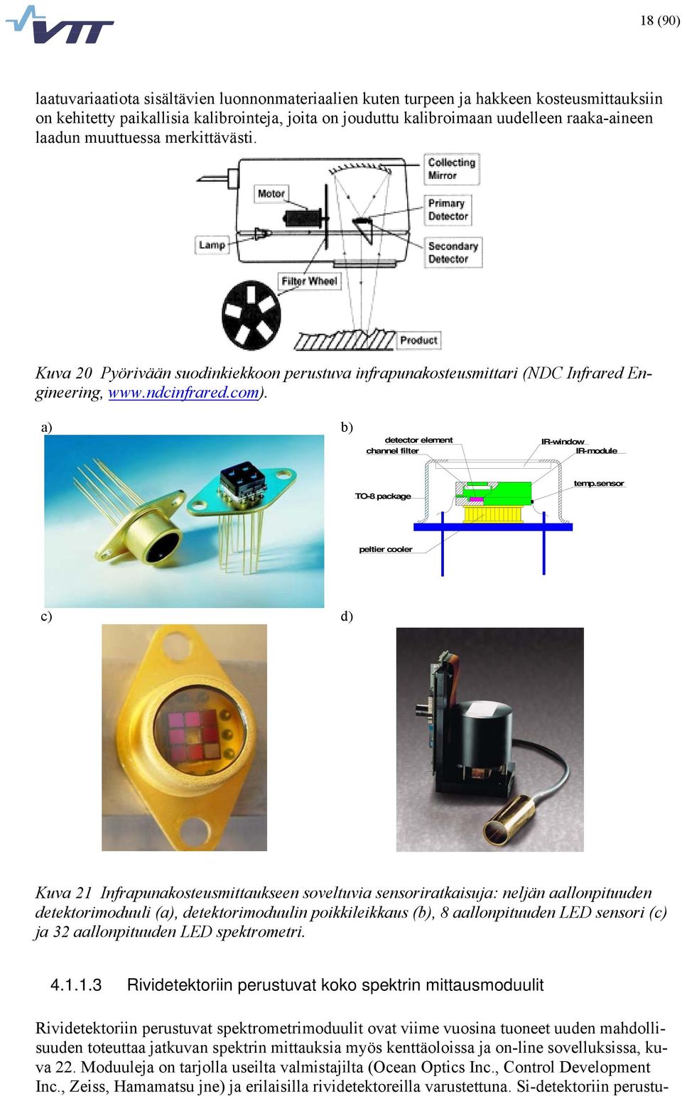a) b) detector element channel filter IR-window IR-module TO-8 package temp.