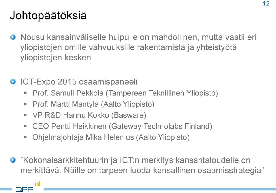 Martti Mäntylä (Aalto Yliopisto) VP R&D Hannu Kokko (Basware) CEO Pentti Heikkinen (Gateway Technolabs Finland) Ohjelmajohtaja Mika