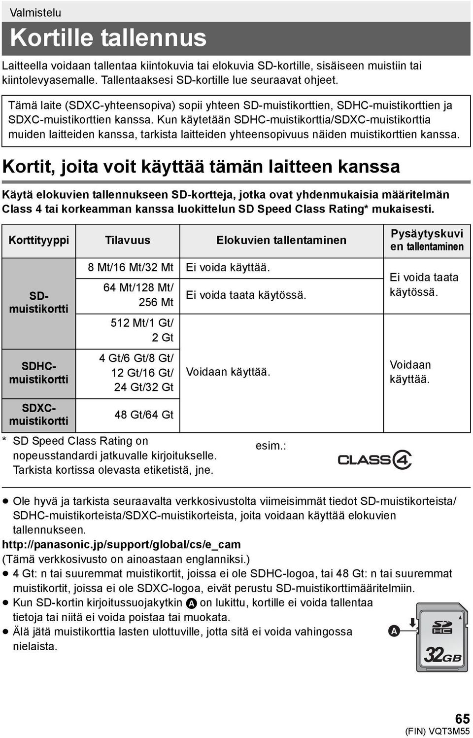 Kun käytetään SDHC-muistikorttia/SDXC-muistikorttia muiden laitteiden kanssa, tarkista laitteiden yhteensopivuus näiden muistikorttien kanssa.