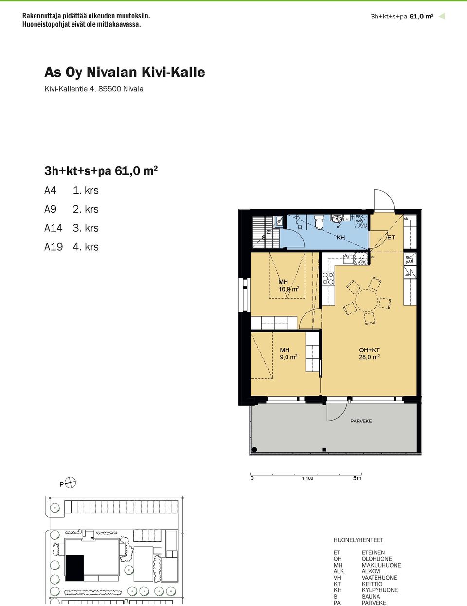 3h+kt+s+pa 61,0 m 2 3h+kt+s+pa 61,0 m 2 A4 1. krs A9 2. krs A14 3. krs A19 4.