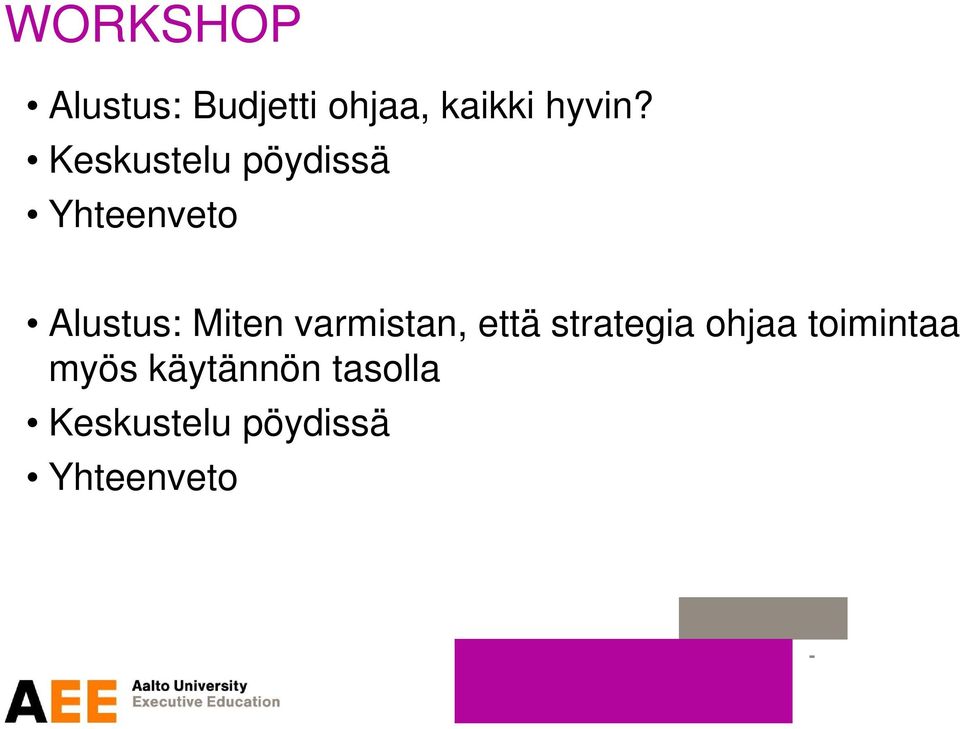 varmistan, että strategia ohjaa toimintaa myös