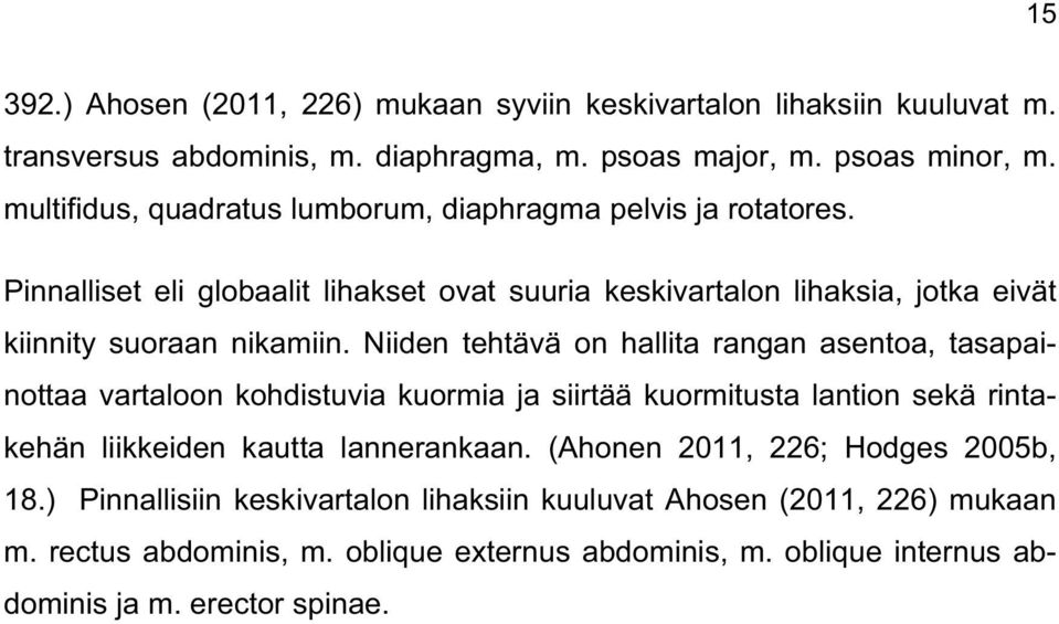 Niiden tehtävä on hallita rangan asentoa, tasapainottaa vartaloon kohdistuvia kuormia ja siirtää kuormitusta lantion sekä rintakehän liikkeiden kautta lannerankaan.