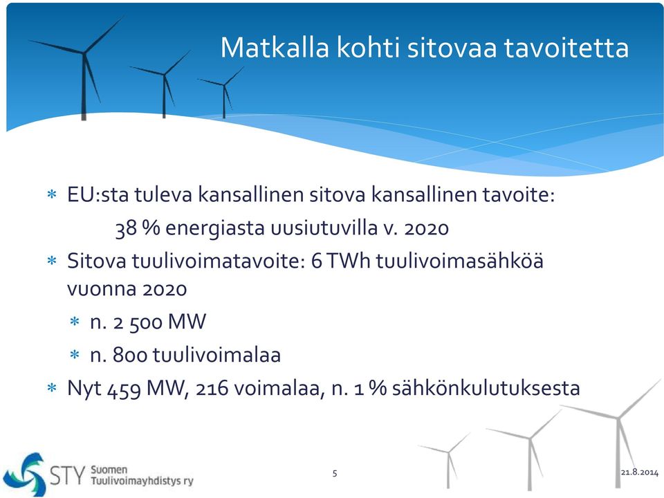 2020 Sitova tuulivoimatavoite: 6 TWh tuulivoimasähköä vuonna 2020 n.