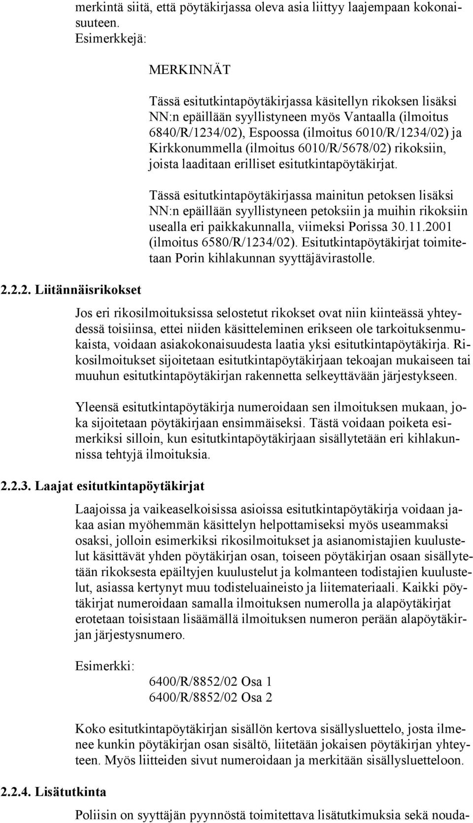 Kirkkonummella (ilmoitus 6010/R/5678/02) rikoksiin, joista laaditaan erilliset esitutkintapöytäkirjat.
