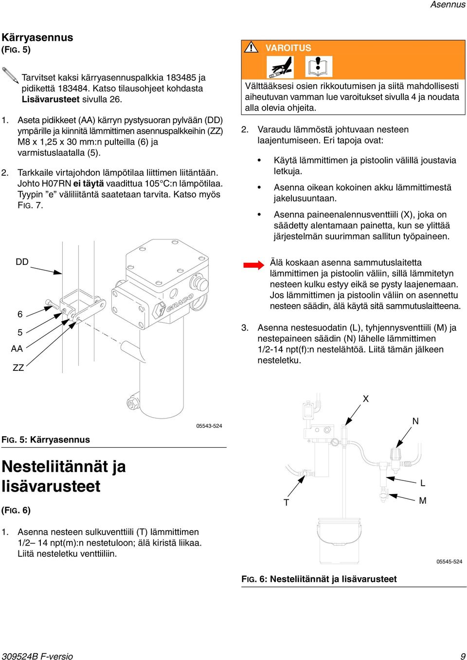 . Tarkkaile virtajohdon lämpötilaa liittimen liitäntään. Johto H07RN ei täytä vaadittua 0 C:n lämpötilaa. Tyypin e väliliitäntä saatetaan tarvita. Katso myös FIG. 7.