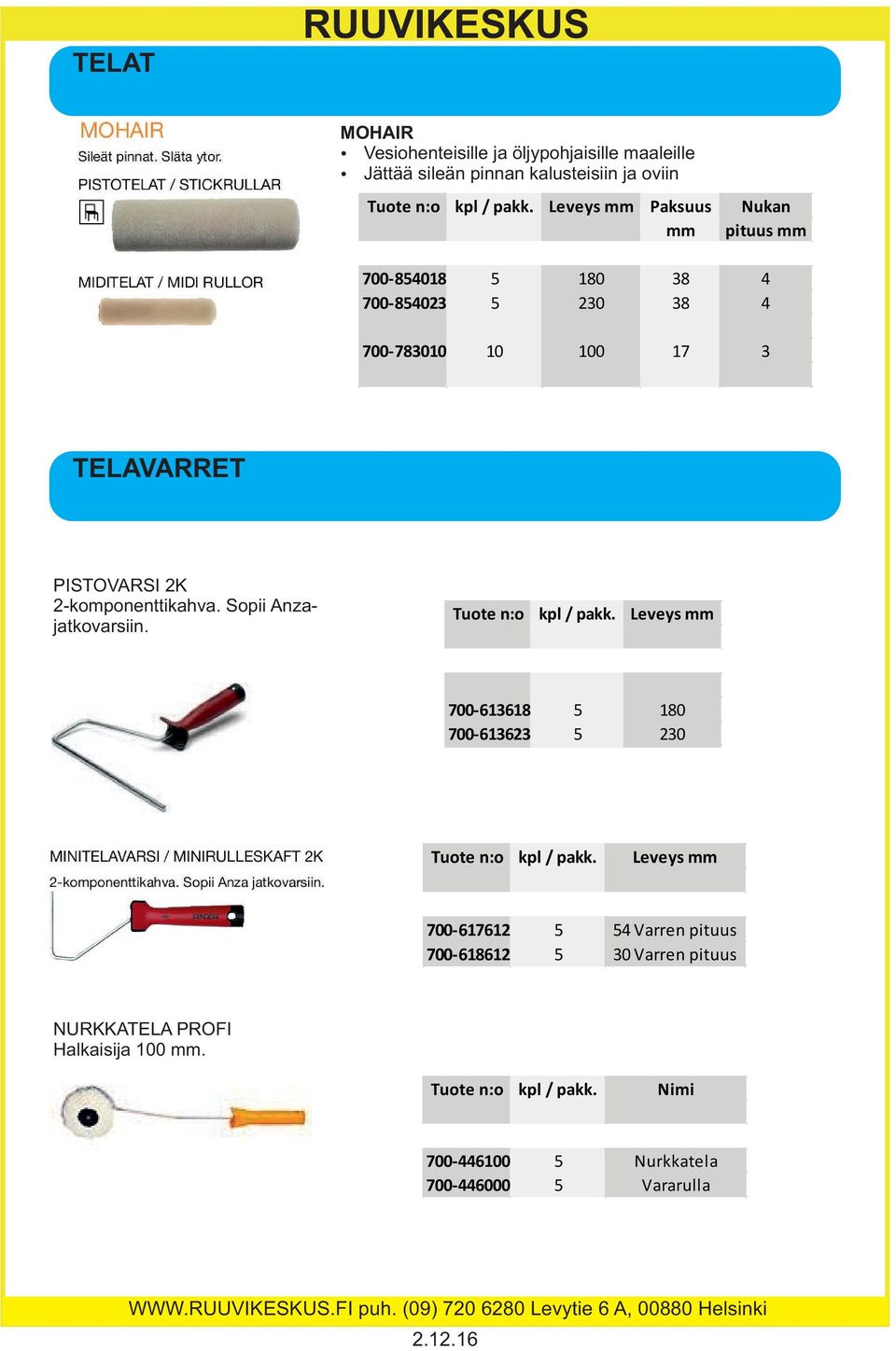 2-komponenttikahva. Sopii Anzajatkovarsiin. Tuote n:o kpl / pakk. Leveys mm 700-613618 5 180 700-613623 5 230 Tuote n:o kpl / pakk.