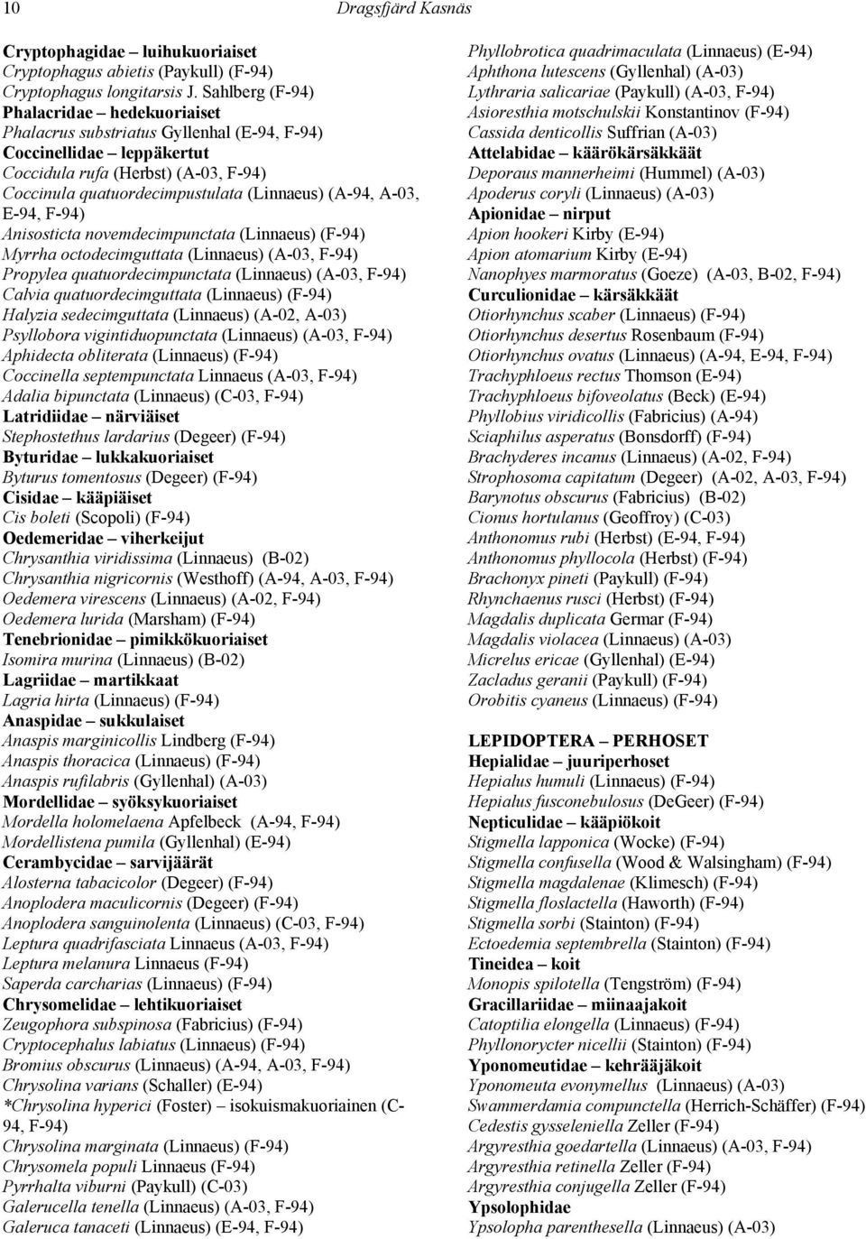 E-94, F- Anisosticta novemdecimpunctata (Linnaeus) (F- Myrrha octodecimguttata (Linnaeus) (A-03, F- Propylea quatuordecimpunctata (Linnaeus) (A-03, F- Calvia quatuordecimguttata (Linnaeus) (F-