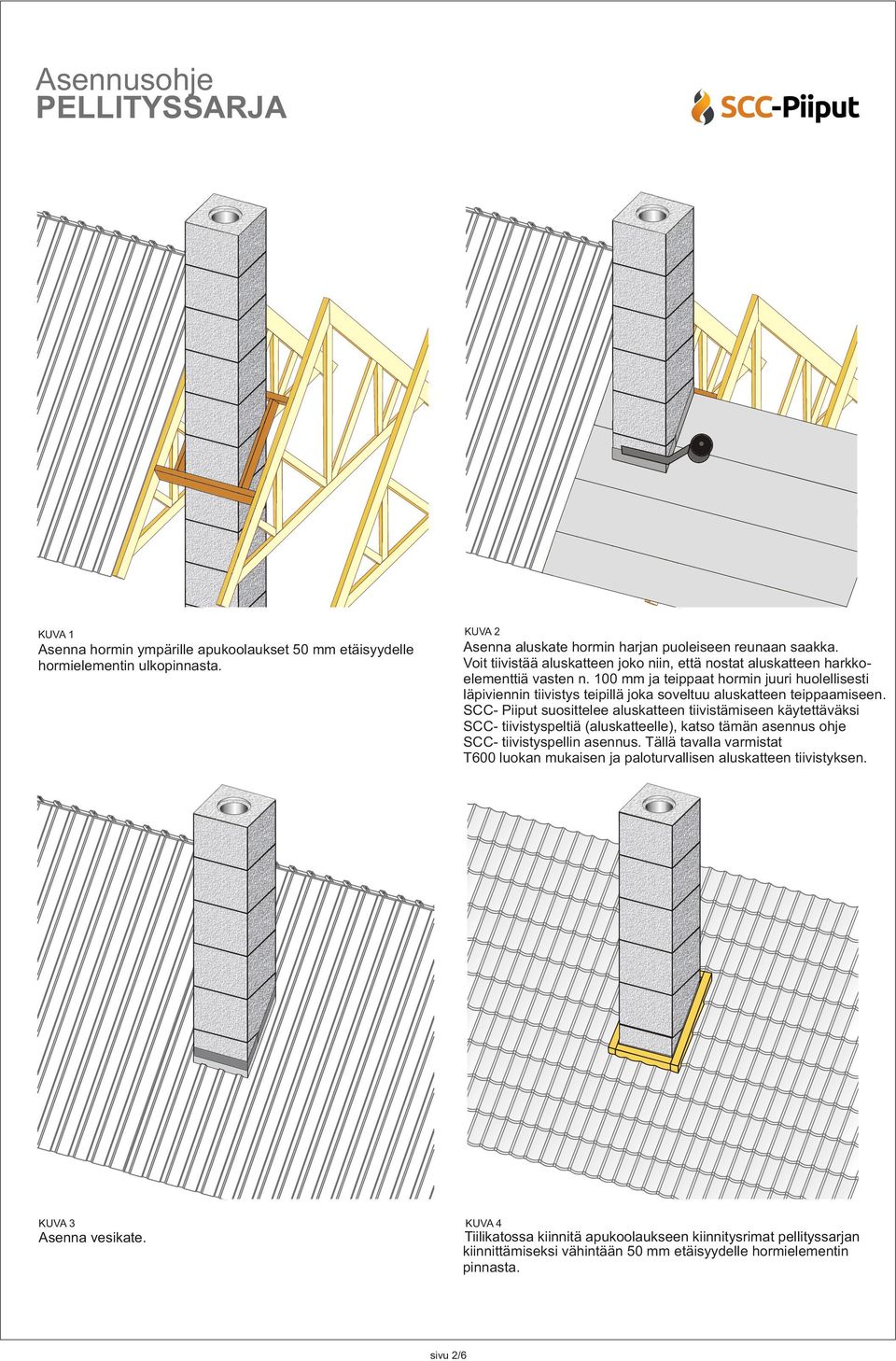 100 mm ja teippaat hormin juuri huolellisesti läpiviennin tiivistys teipillä joka soveltuu aluskatteen teippaamiseen.