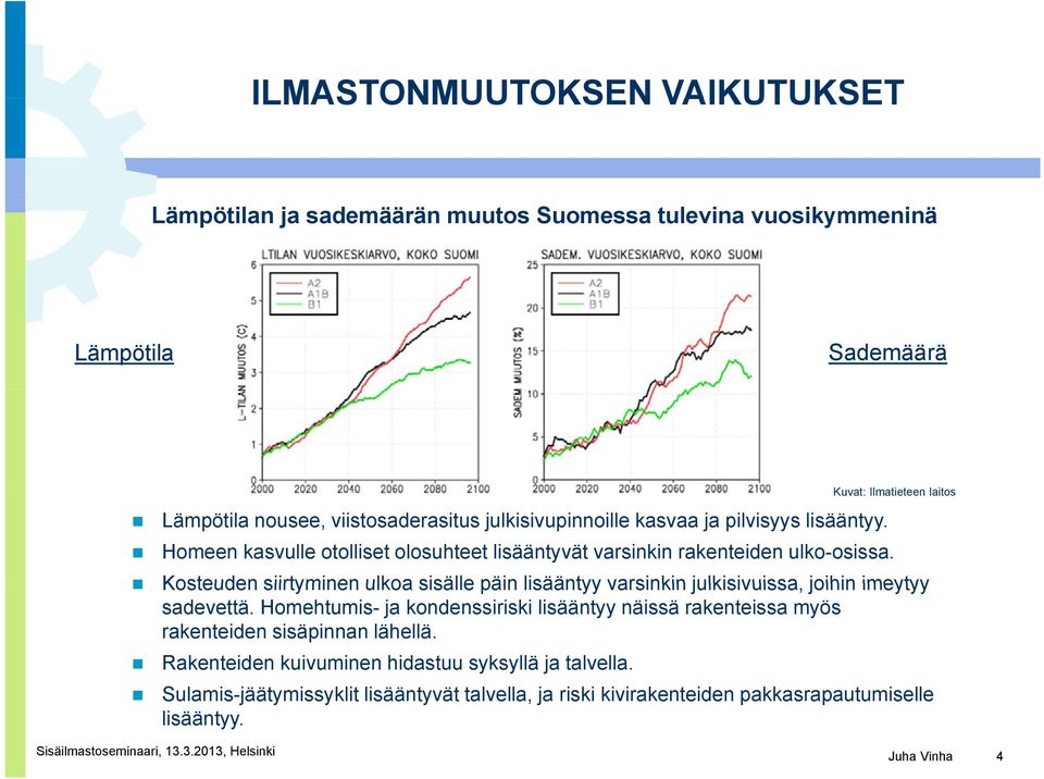 Kosteuden siirtyminen ulkoa sisälle päin lisääntyy varsinkin julkisivuissa, joihin imeytyy sadevettä.