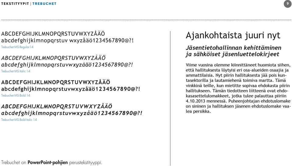 ! Trebuchet MS Bold Italic 14 Ajankohtaista juuri nyt Jäsentietohallinnan kehittäminen ja sähköiset jäsenluettelokirjeet Viime vuosina olemme kiinnittäneet huomiota siihen, että hallituksesta