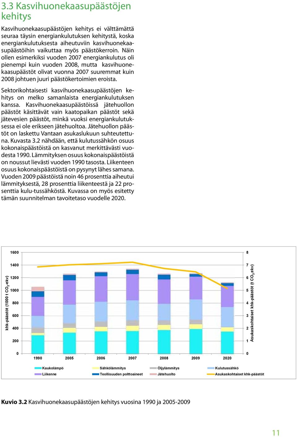 Näin ollen esimerkiksi vuoden 2007 energiankulutus oli pienempi kuin vuoden 2008, mutta kasvihuonekaasupäästöt olivat vuonna 2007 suuremmat kuin 2008 johtuen juuri päästökertoimien eroista.