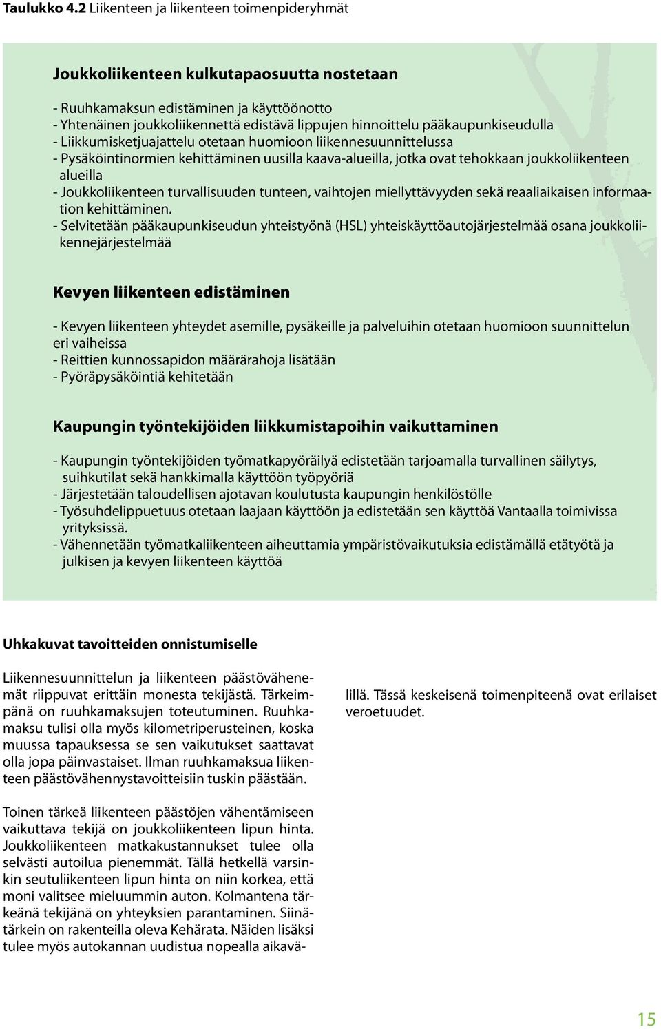 pääkaupunkiseudulla - Liikkumisketjuajattelu otetaan huomioon liikennesuunnittelussa - Pysäköintinormien kehittäminen uusilla kaava-alueilla, jotka ovat tehokkaan joukkoliikenteen alueilla -