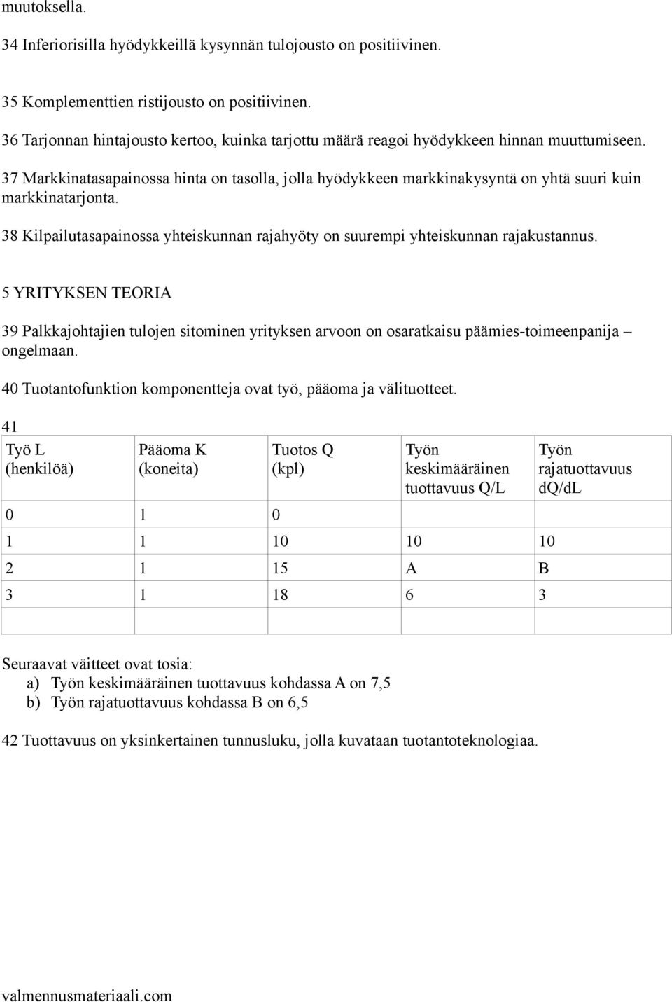 37 Markkinatasapainossa hinta on tasolla, jolla hyödykkeen markkinakysyntä on yhtä suuri kuin markkinatarjonta. 38 Kilpailutasapainossa yhteiskunnan rajahyöty on suurempi yhteiskunnan rajakustannus.