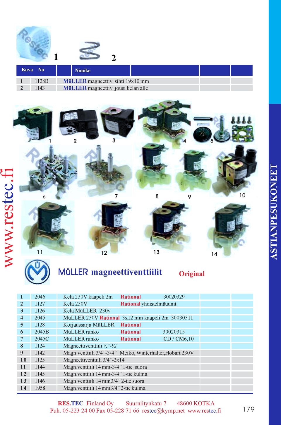 1128 Korjaussarja MüLLER Rational 6 2045B MüLLER runko Rational 002015 7 2045C MüLLER runko Tilaus Rational No CD / CM6,10 8 1124 Magneettiventtiili ½ -½ 9 1142 Magn.