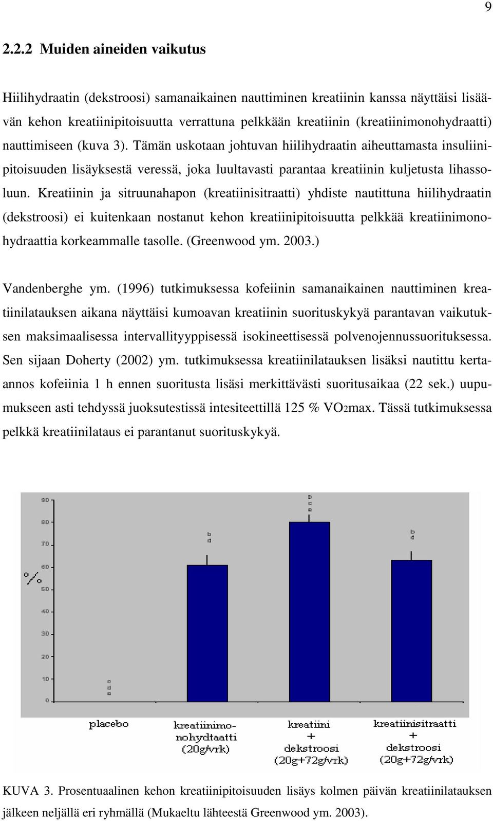 Tämän uskotaan johtuvan hiilihydraatin aiheuttamasta insuliinipitoisuuden lisäyksestä veressä, joka luultavasti parantaa kreatiinin kuljetusta lihassoluun.